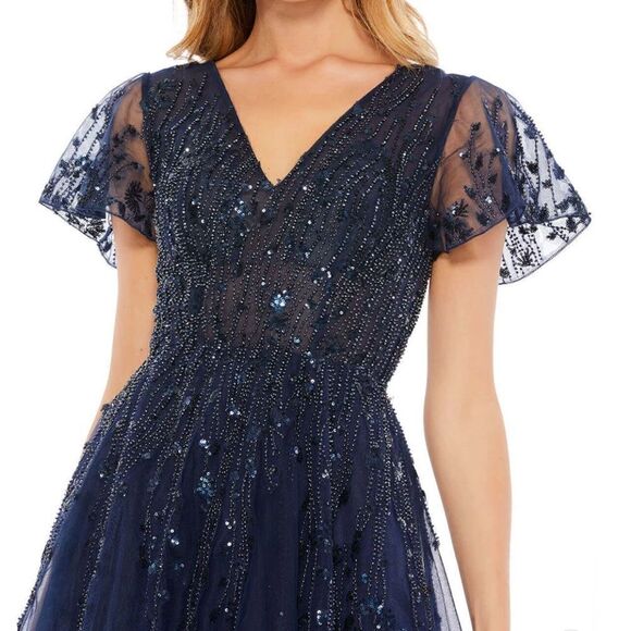 Mac Duggal 10806 Womens EMBELLISHED FLUTTER SLEEVE TEA-LENGTH DRESS - Picture 3 of 15